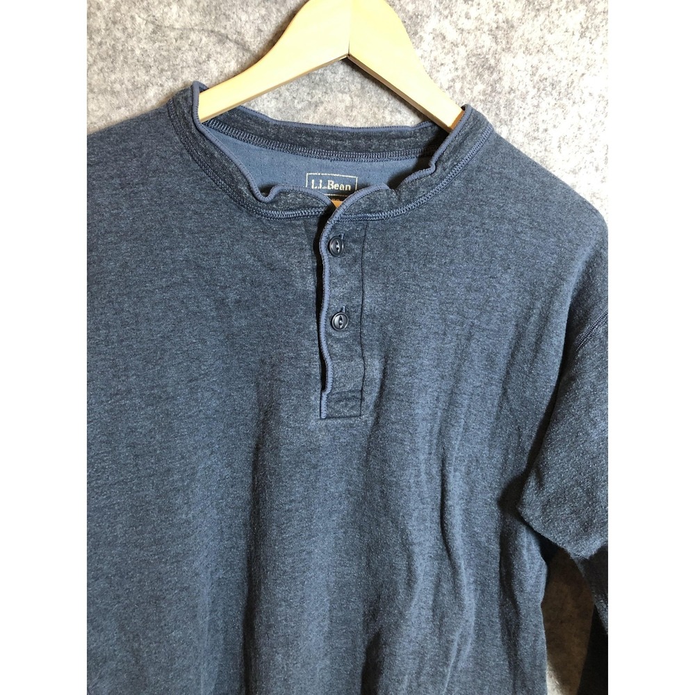 LL Bean Shirt Mens Large Blue Heather Henley River Drier Double Layers